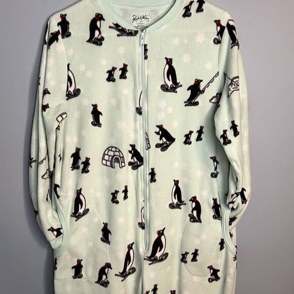 Nick & Nora Fleece Onesie Union suit Penguins Woman’s Medium - Picture 1 of 8